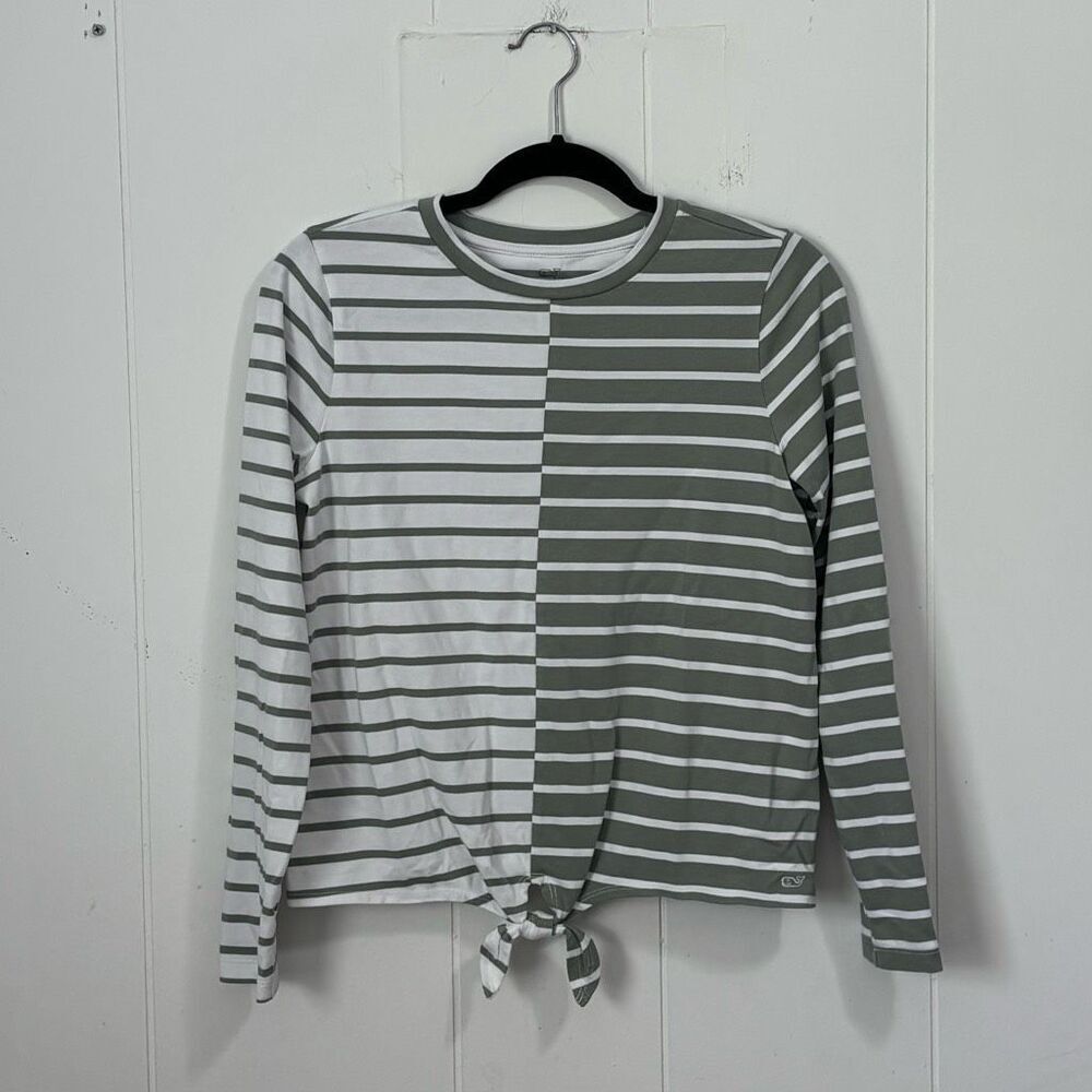 Vineyard Vines Girls Sage Green Striped Long‎ Sleeve Shirt XL